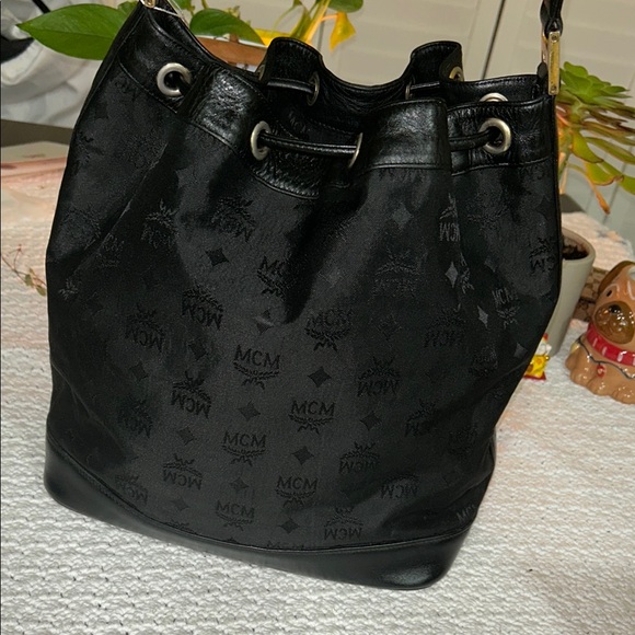 MCM Black Monogram Backpack with Leather Trim - Picture 6 of 17